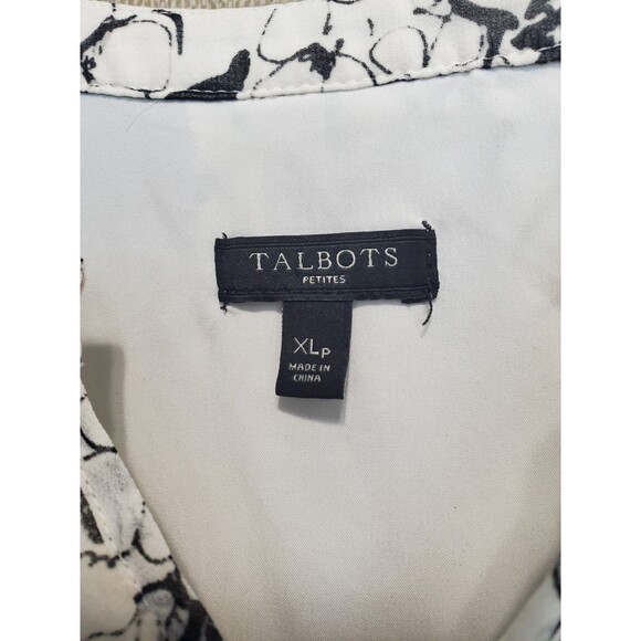 Talbots Petites Off-White Botanical Sketch Chiffon Bell Sleeve Lined Blouse XLP - Picture 3 of 5